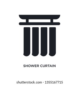 black shower curtain isolated vector icon. simple element illustration from furniture and household concept vector icons. shower curtain editable black logo symbol design on white background. can be
