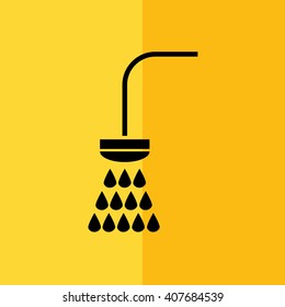Black shower vector icon. Yellow background