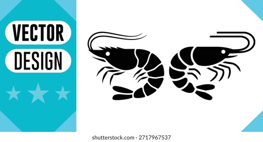 Diseño de Vector de camarón negro con langostino de fondo azul