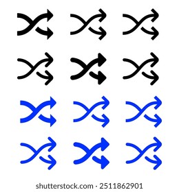 Schwarze Misch-gekreuzte Pfeile flaches Design-Symbol, einfache 2-Wege-gemischte Pfeile, Interface-Konzept-Elemente app ui ux Web-Button-Logo, moderne Grafik-Glyphen flache Design-Vektor einzeln auf weißem Hintergrund
