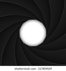 Black shutter aperture with white opening. Vector illustration.
