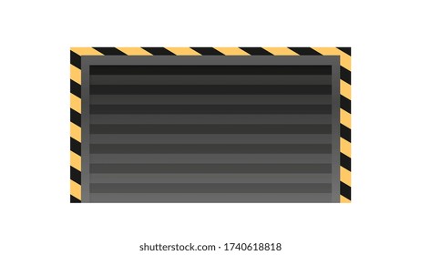 Black shutter door for warehouse. Grunge black metal folding door. Element for the design of warehouses, bins and garages. Isolated. Vector.