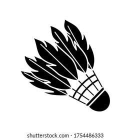 Black shuttlecock made of bird feathers for badminton. Logo, sticker, icon. Vector illustration on white background