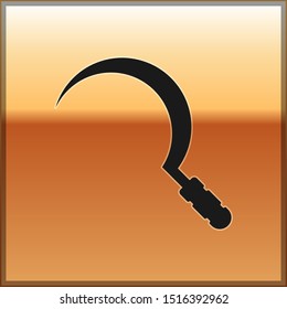 Black Sickle icon isolated on gold background. Reaping hook sign.  Vector Illustration