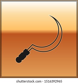 Black Sickle icon isolated on gold background. Reaping hook sign.  Vector Illustration