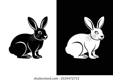 Black side lineout of a rabbit vector icon isolated on white background.	
