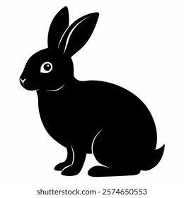 Black side of a rabbit vector icon on white background. 