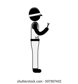 black side silhouette man worker with wrench