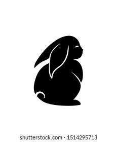 Black side silhouette of a rabbit isolated on white background. Vector