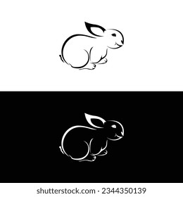 Black side silhouette of a rabbit isolated on white background. Vector illustration.Vector image of an rabbit,Rabbit logo isolated on white background,Rabbit vector template.