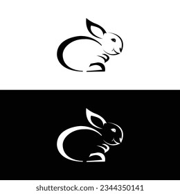 Black side silhouette of a rabbit isolated on white background. Vector illustration.Vector image of an rabbit,Rabbit logo isolated on white background,Rabbit vector template.