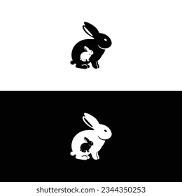 Black side silhouette of a rabbit isolated on white background. Vector illustration.Vector image of an rabbit,Rabbit logo isolated on white background,Rabbit vector template.