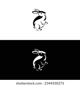 Black side silhouette of a rabbit isolated on white background. Vector illustration.Vector image of an rabbit,Rabbit logo isolated on white background,Rabbit vector template.