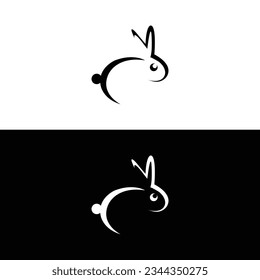Black side silhouette of a rabbit isolated on white background. Vector illustration.Vector image of an rabbit,Rabbit logo isolated on white background,Rabbit vector template.