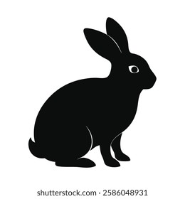 Black side silhouette of a rabbit isolated on white background. Vector illustration.