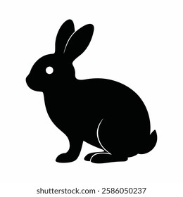 Black side silhouette of a rabbit isolated on white background. Vector illustration.