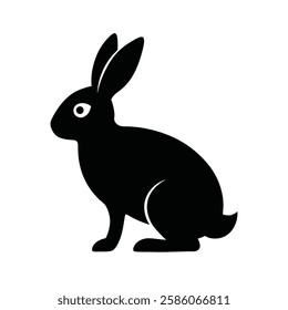 Black side silhouette of a rabbit isolated on white background. Vector illustration.