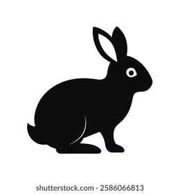 Black side silhouette of a rabbit isolated on white background. Vector illustration.