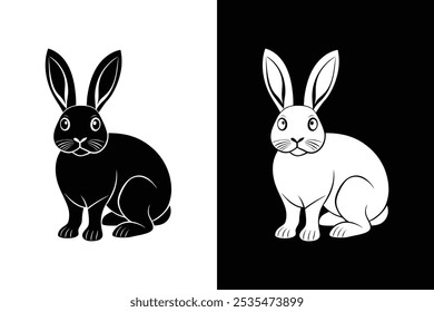 Black side silhouette of a rabbit vector icon isolated on white background.