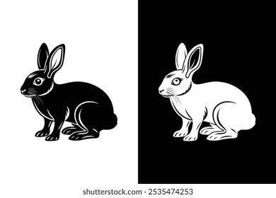 Black side silhouette of a rabbit vector icon isolated on white background.