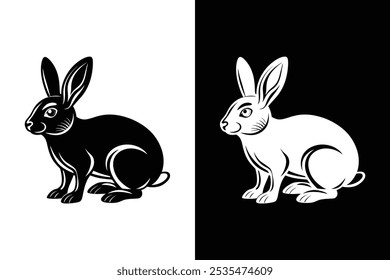 Black side silhouette of a rabbit vector icon isolated on white background.	
