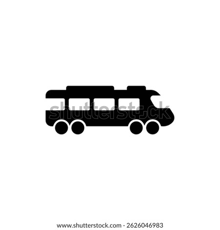 Black Side-View Train Icon with Long Body and Simple Wheel Details