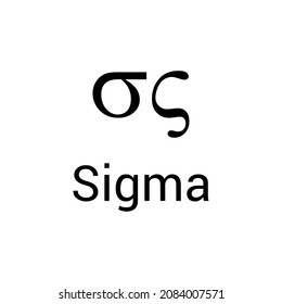 Black sigma symbol icon with name. greek alphabet letter