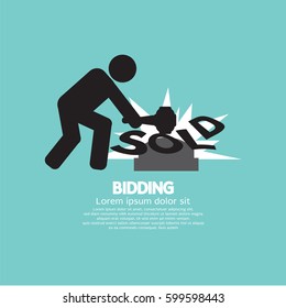 Black Sign Bidding Sold Vector Illustration