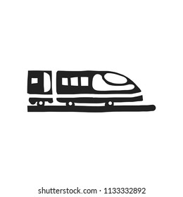 Black sign icon train on white background. rough sketch style logo