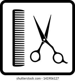 black sign of man hair salon with scissors and comb