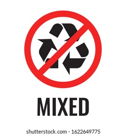Black sign for unprocessed mixed waste. Zero waste concept flat vector stock illustration isolated on white background