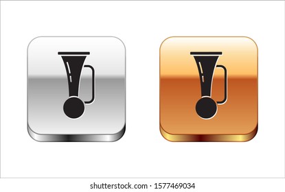Black Signal horn on vehicle icon isolated on white background. Silver-gold square button. Vector Illustration