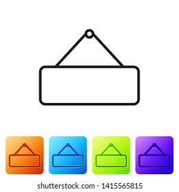 Black Signboard hanging icon isolated on white background. Suitable for advertisements bar, cafe, pub, restaurant. Set icon in color square buttons. Vector Illustration