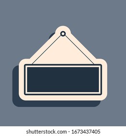 Black Signboard hanging icon isolated on grey background. Suitable for advertisements bar, cafe, pub, restaurant. Long shadow style. Vector Illustration