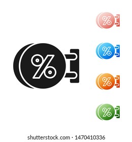 Black Signboard hanging with an inscription discount percent icon isolated on white background. Suitable for bar, cafe, pub, restaurant. Set icons colorful. Vector Illustration