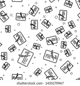 Black Signed document line icon isolated seamless pattern on white background. Pen signing a contract with signature. Edit document sign. Vector Illustration