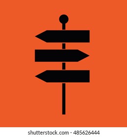 Black signpost icon vector illustration. Orange background