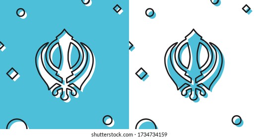 Black Sikhism religion Khanda symbol icon isolated on blue and white background. Khanda Sikh symbol. Random dynamic shapes. Vector Illustration