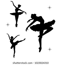 Black silhoette of dancind balerinas. Vector. 