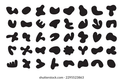 Black silhouette abstract irregular odd and random blobs curvy stone shapes design elements icons set on white background