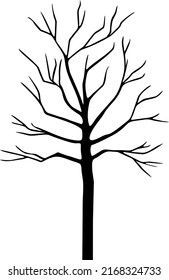 Black silhouette of abstract tree with bare dry branches isolated on white background