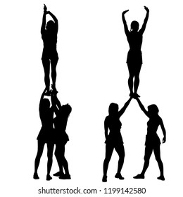 Black silhouette acrobats show stand on hand a white background