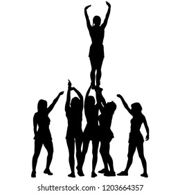 Black silhouette acrobats show stand on hand a white background