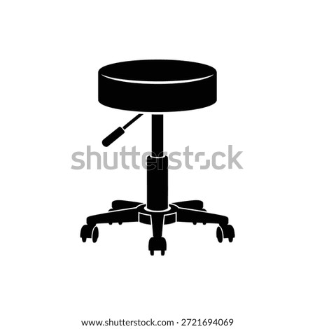 Black silhouette of an adjustable rolling stool with a round seat and a five-star base with wheels.