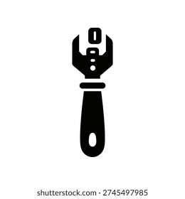 A black silhouette of an adjustable wrench on a plain white background, ideal for tool-related content.