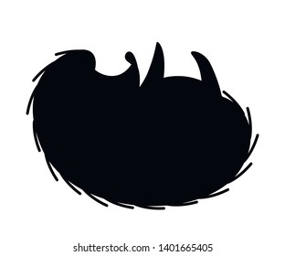 Black silhouette. Adorable hedgehog, forest animal. Spiny mammal. Hedgehog lying on the back. Cute cartoon animal design. Flat vector illustration isolated on white background. Side view Hedgehog.