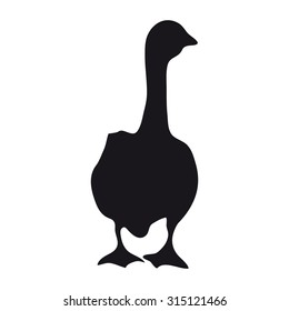 Black silhouette adult big goose on a white background.