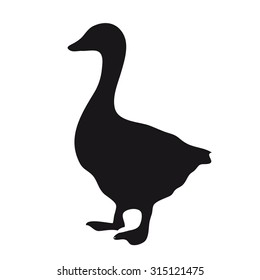 Black silhouette adult big goose on a white background.