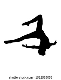 Black silhouette of an aerialist on a white background. Gymnast logo