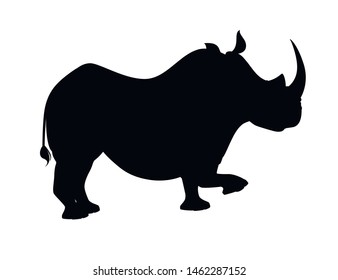 Black silhouette african rhinoceros side view cartoon animal design flat vector illustration isolated on white background